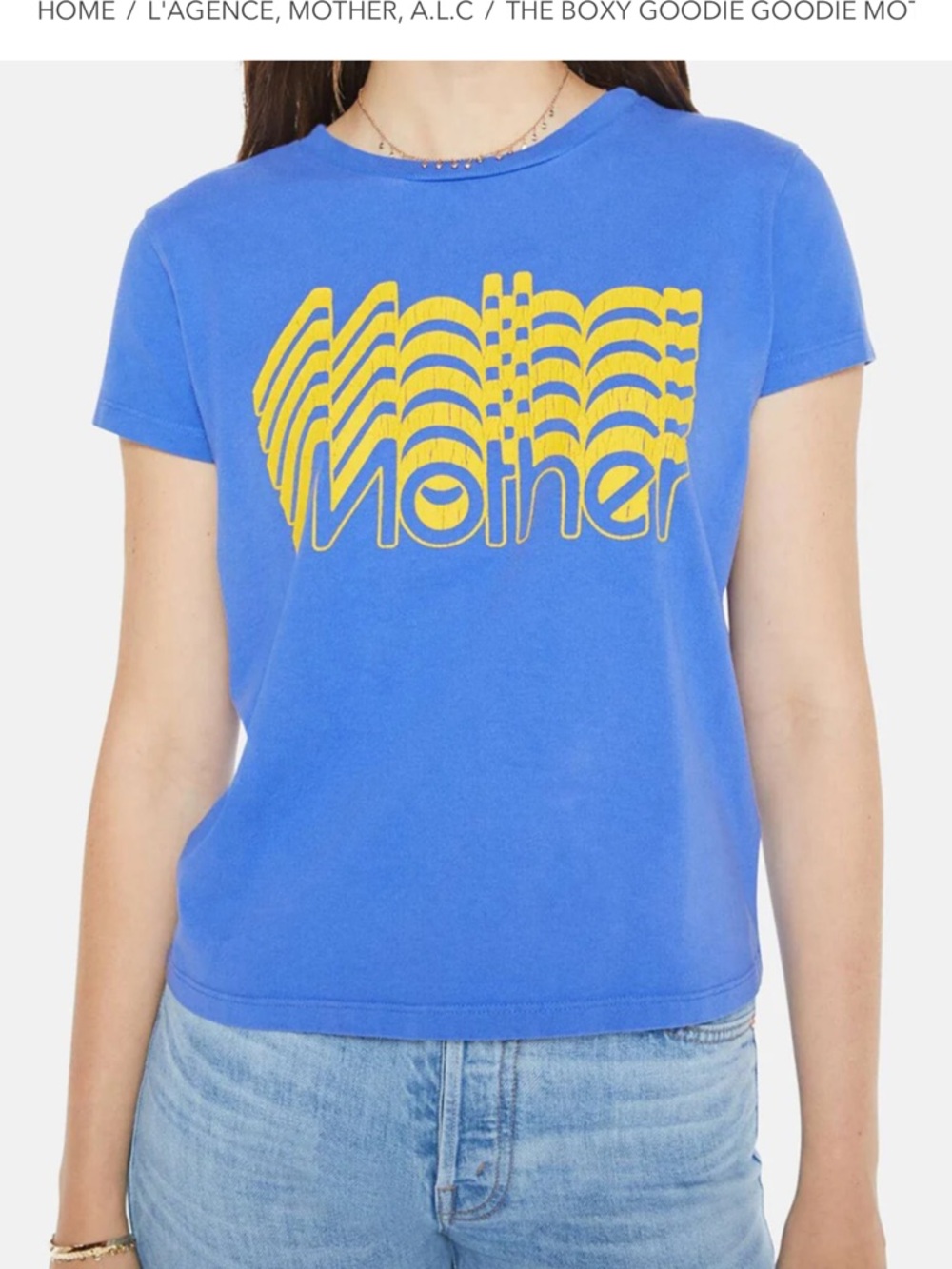 Mother brand Blue Graphic Tee with Yellow Logo